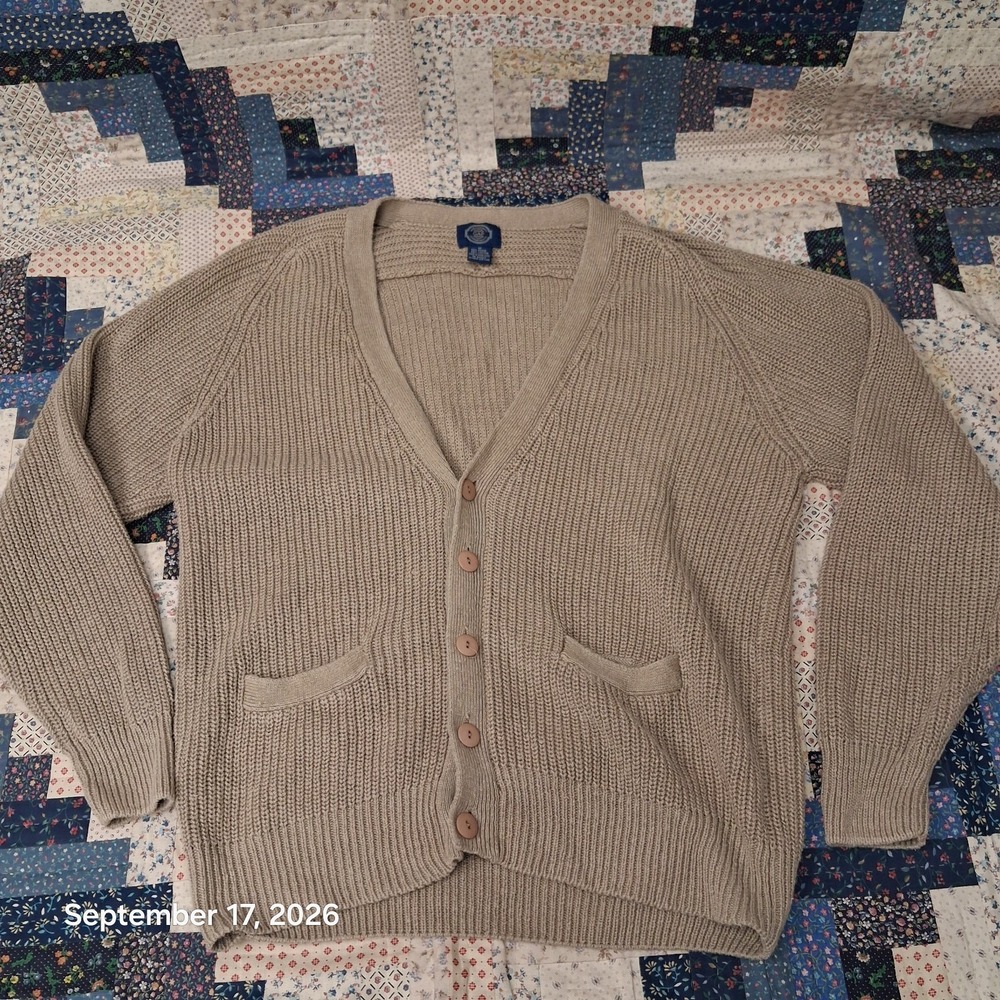 Vintage 90s Gap Blue Label Cardigan Sweater Mens M Oatmeal Knit Slouchy Grunge